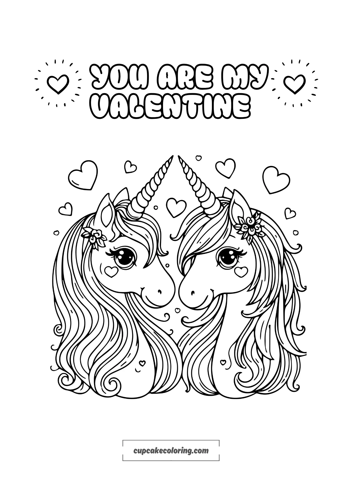 valenties unicorn head coloring page printable – incription you are my valetine