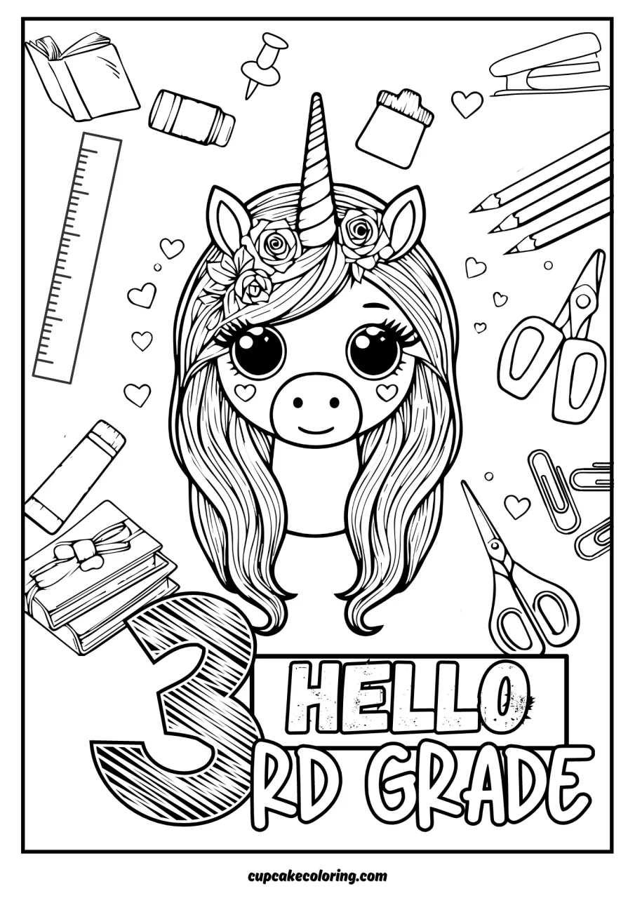 coloring sheets 3rd grade free with incription hello 3rd grade