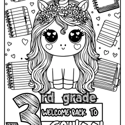 coloring sheets for 3rd graders with unicorns and insciption welcome back to school