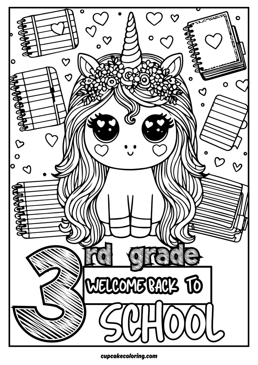 coloring sheets for 3rd graders with unicorns and insciption welcome back to school