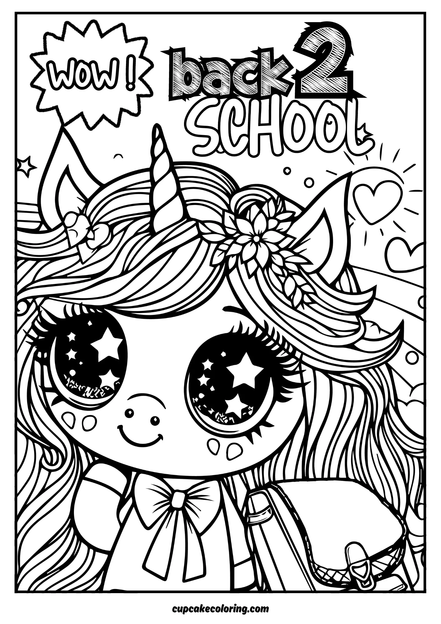 cute back to school coloring page with wow incription