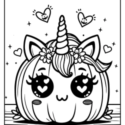 Cute unicorn halloween pumpikin with unicorn horn