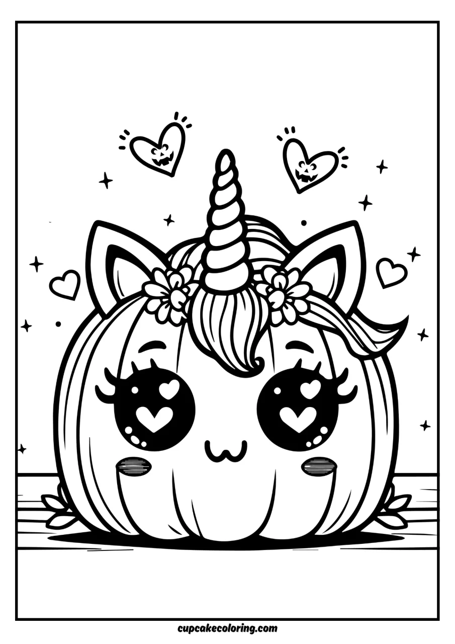 Cute unicorn halloween pumpikin with unicorn horn