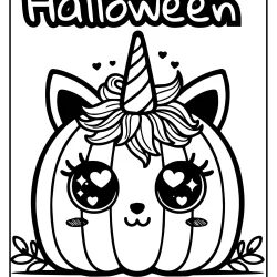 Simple halloween pumpkin pic to color with unicorn horn