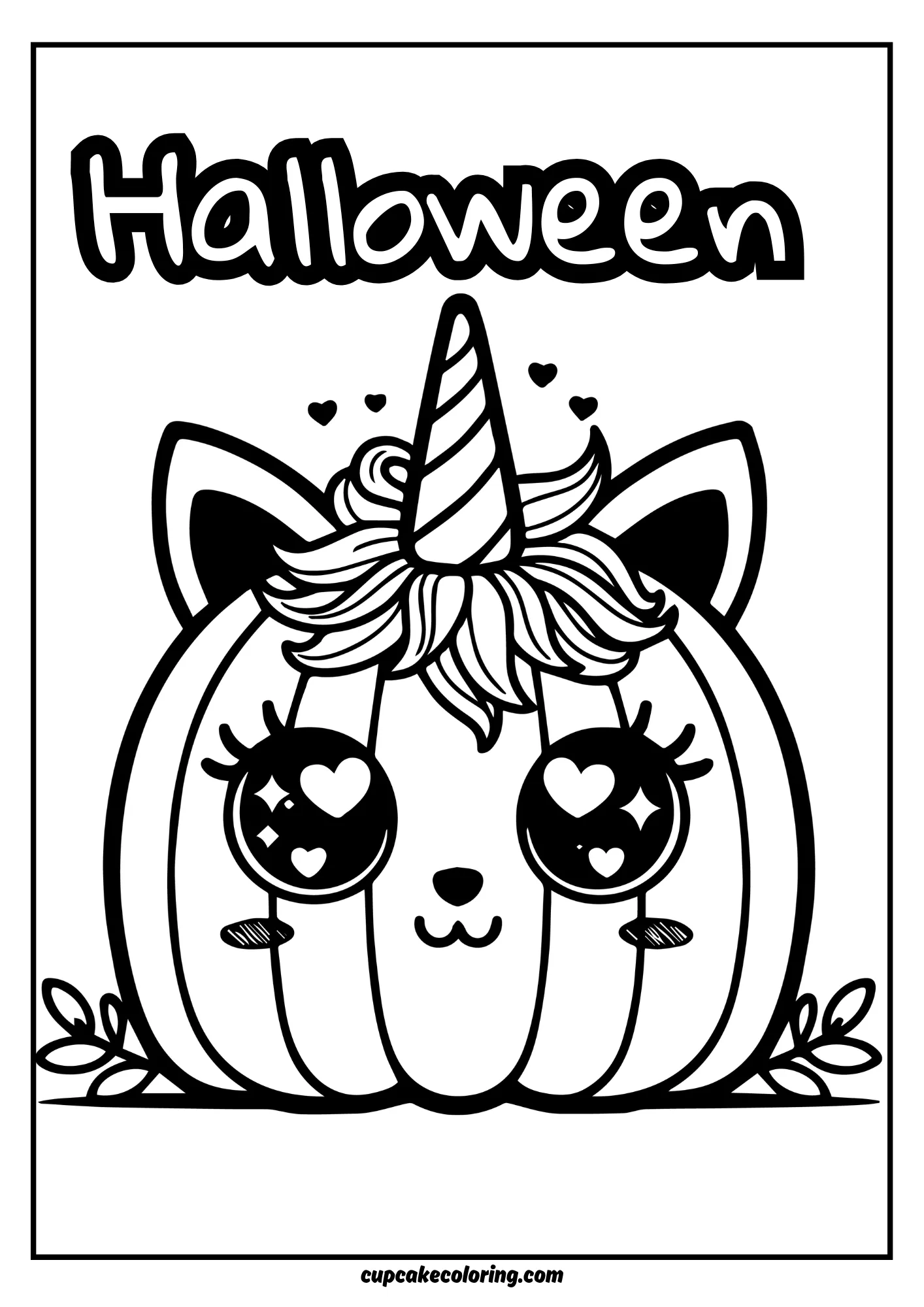 Simple halloween pumpkin pic to color with unicorn horn