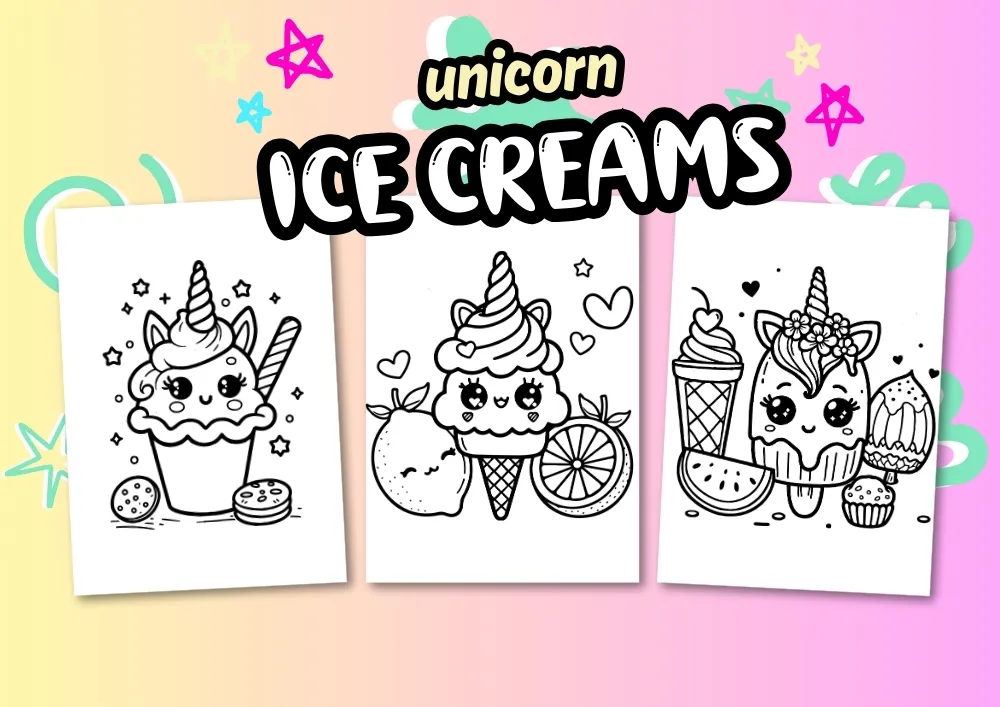 Unicorn coloring page of ice cream