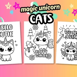 Unicorn coloring page with caticorns