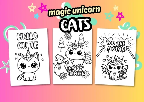 Unicorn coloring page with caticorns