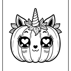 Unicorn pumpkin coloring page for halloween