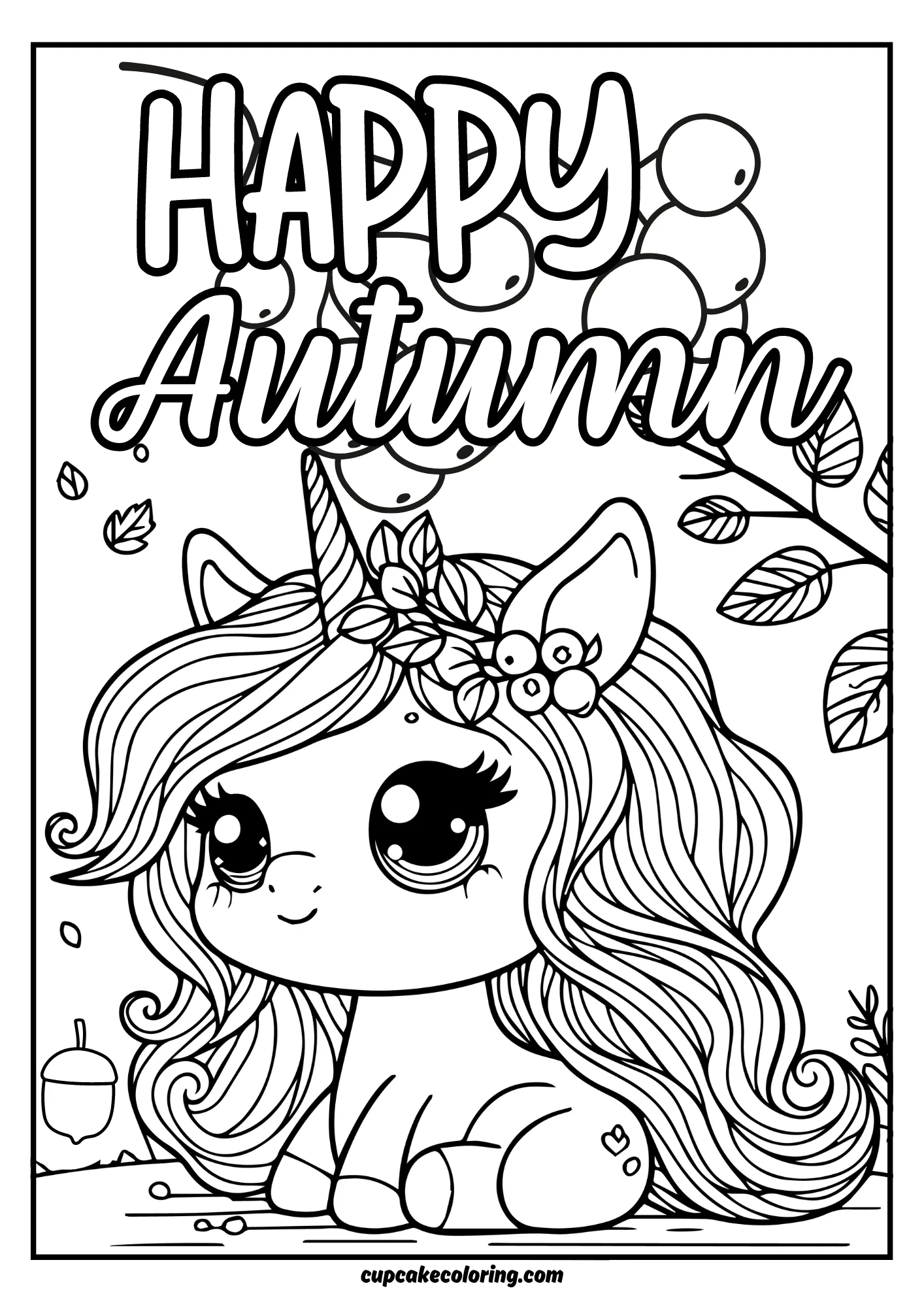 fall simple cute picture to color with unicorn in autumn