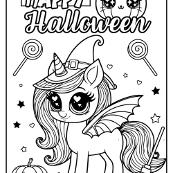 free printable halloween unicorn coloring pages with bat wings- alicorn