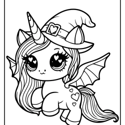 free printable halloween unicorn colouring pages with adorable creepy wings