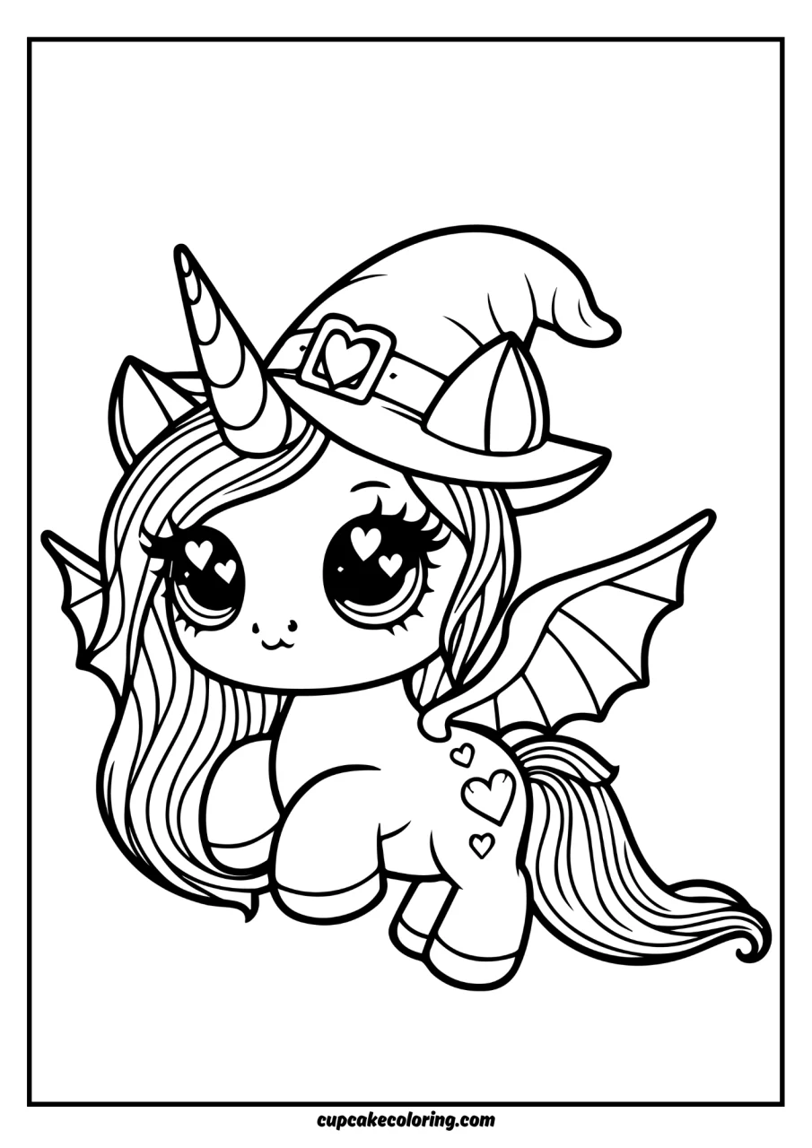 free printable halloween unicorn colouring pages with adorable creepy wings