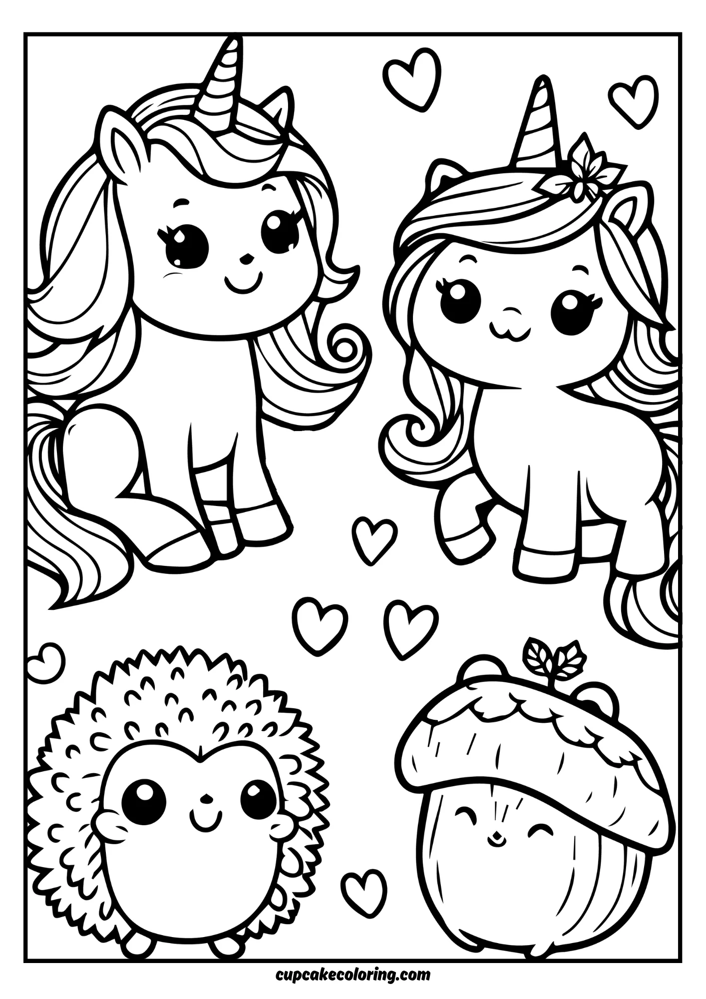 unicorn autumn fall coloring pages chestnut, acron