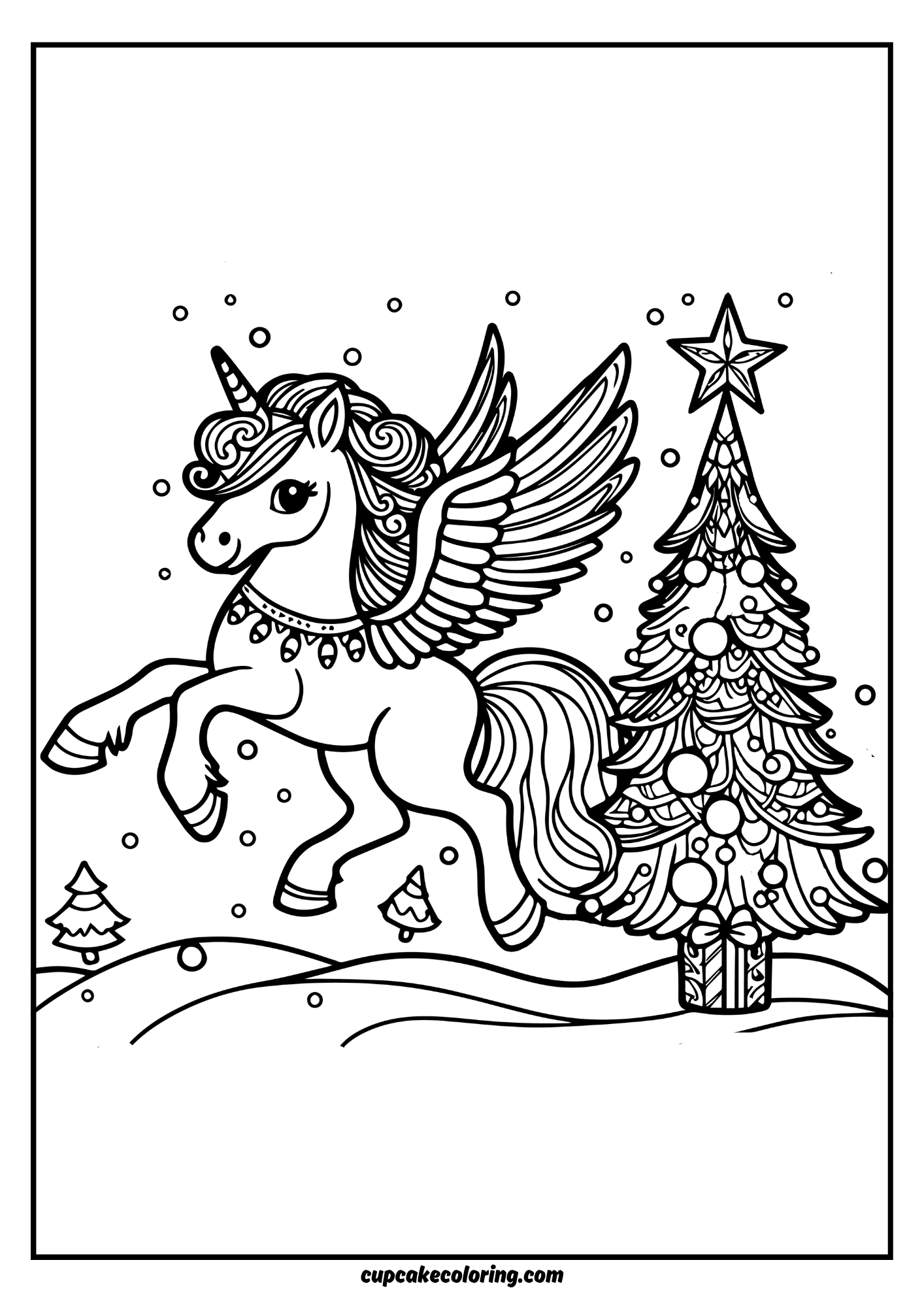 Christmas coloring pages of unicorns with wings