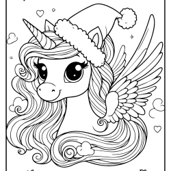 Christmas pegaus coloring page wearing a santa hat