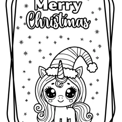 Merry christmas unicorn elf coloring page