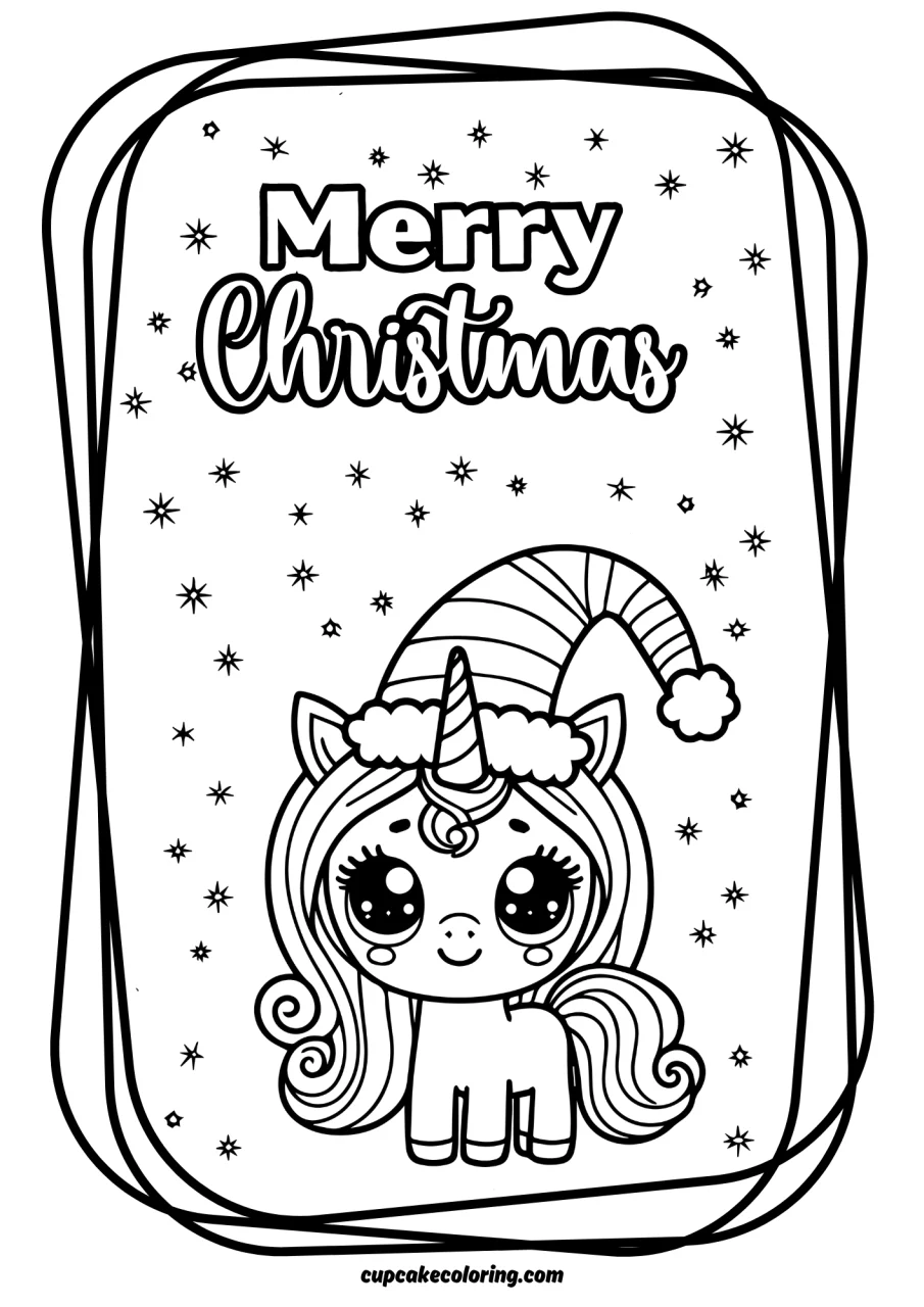 Merry christmas unicorn elf coloring page