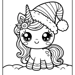 Unicorn with santa hat coloring page