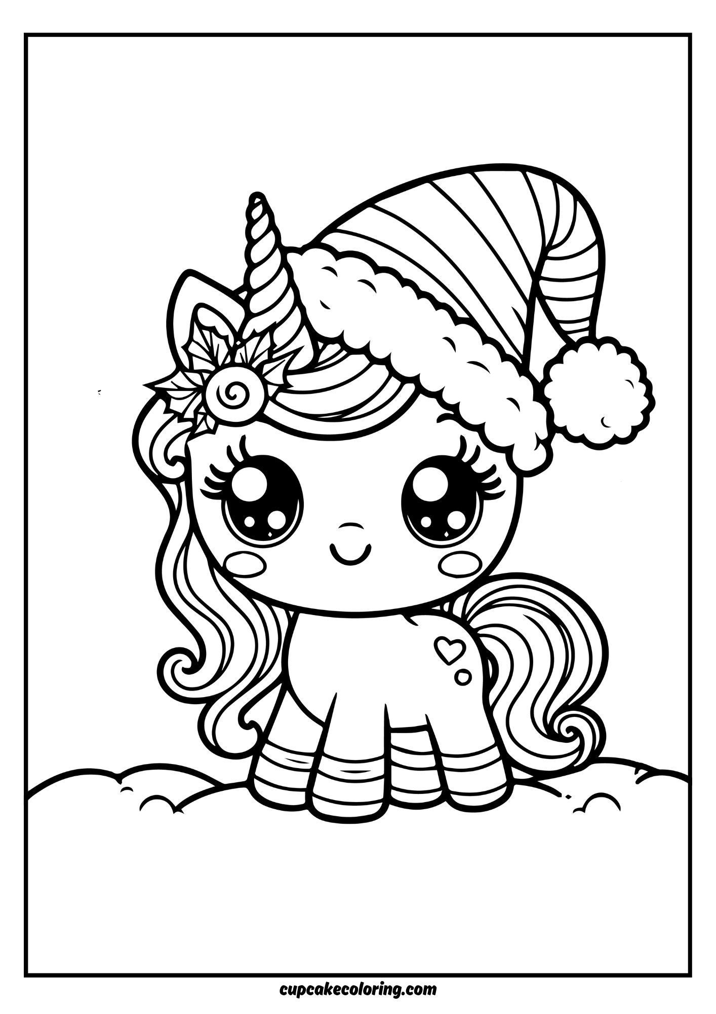 Unicorn with santa hat coloring page