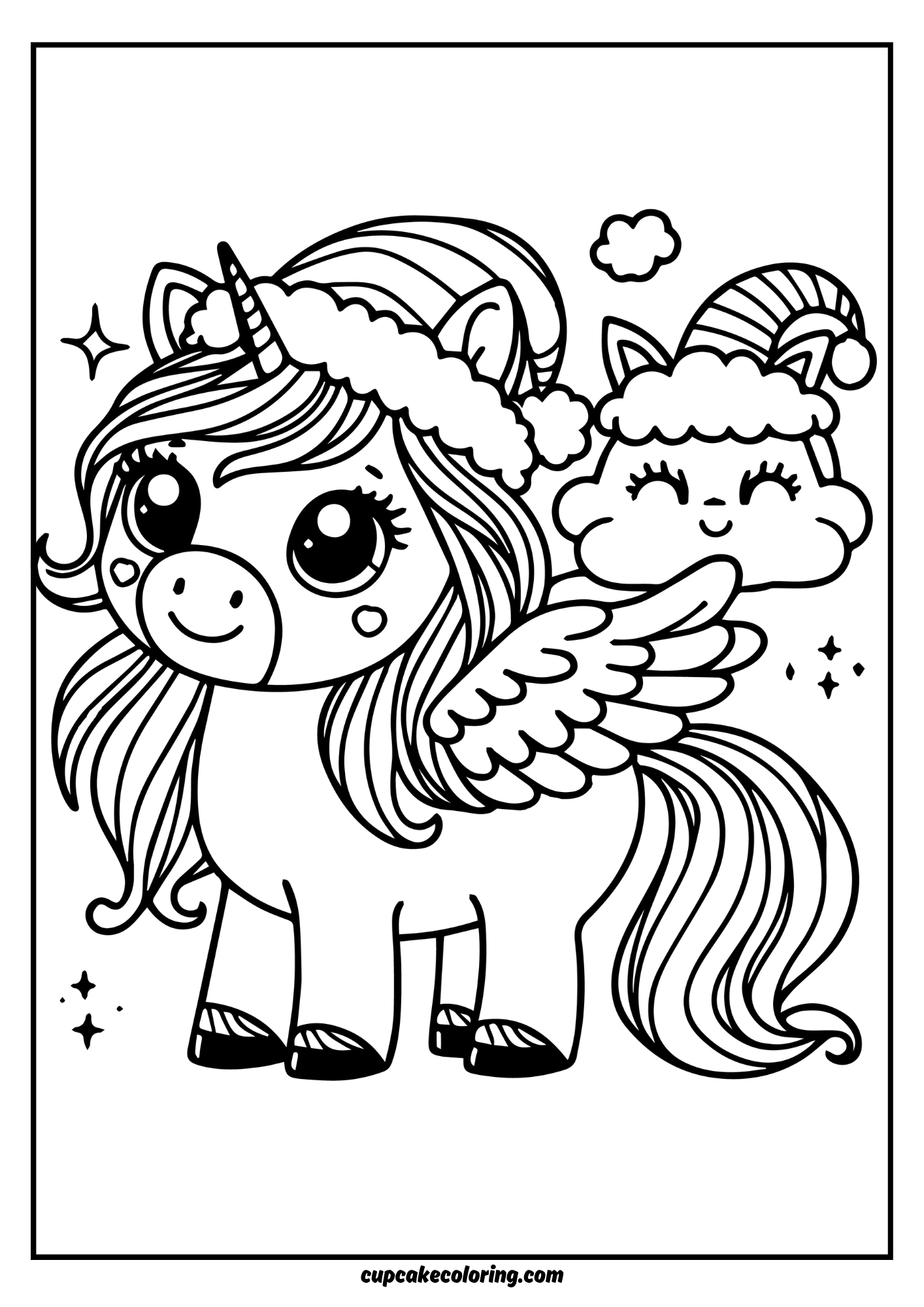 cute coloring page cristmas unicorn