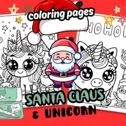 free printable coloring pages of santa claus with Unicorn