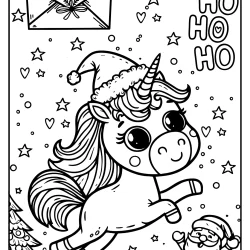 santa claus coloring page with unicorn and letter