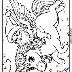 santa claus riding an unicorn free coloring images