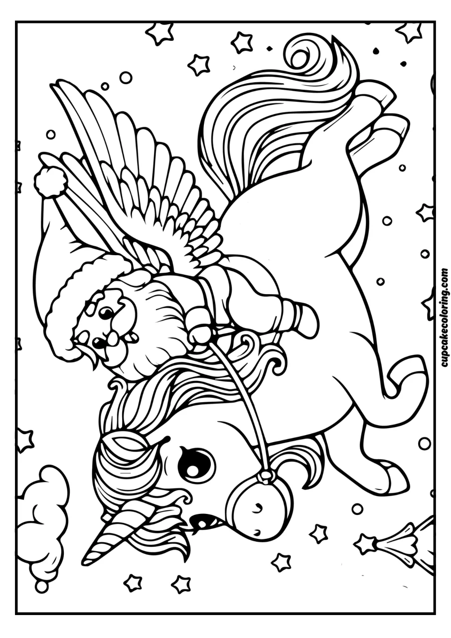 santa claus riding an unicorn free coloring images