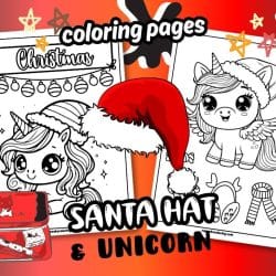 unicorn and santa hat coloring page