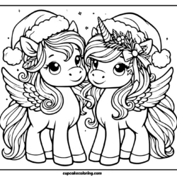 2 cute pegasus to color for christmas