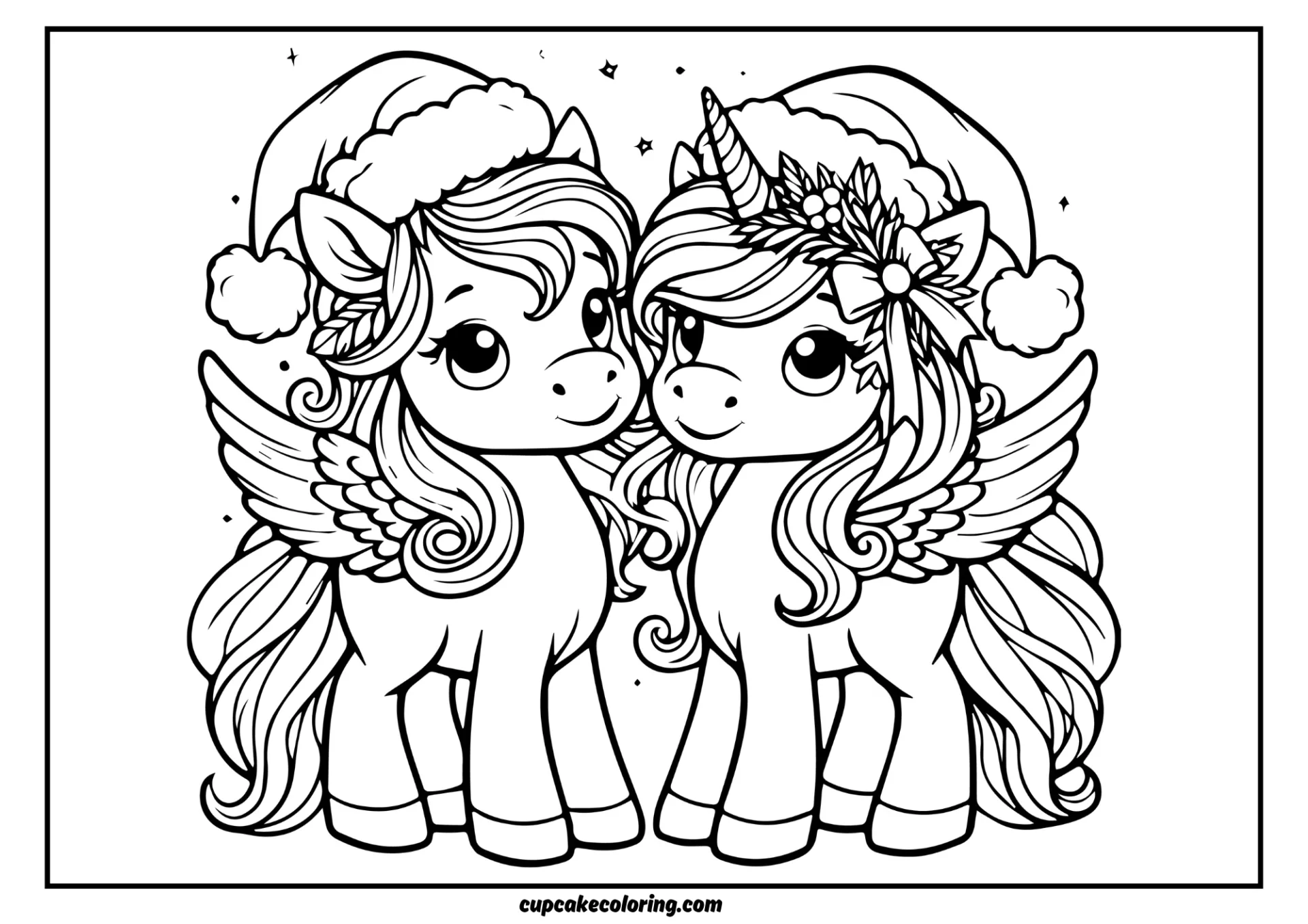 2 cute pegasus to color for christmas