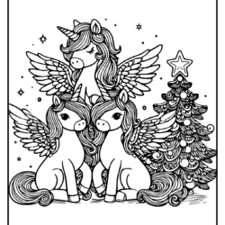 3 Christmas unicorn to color for adults