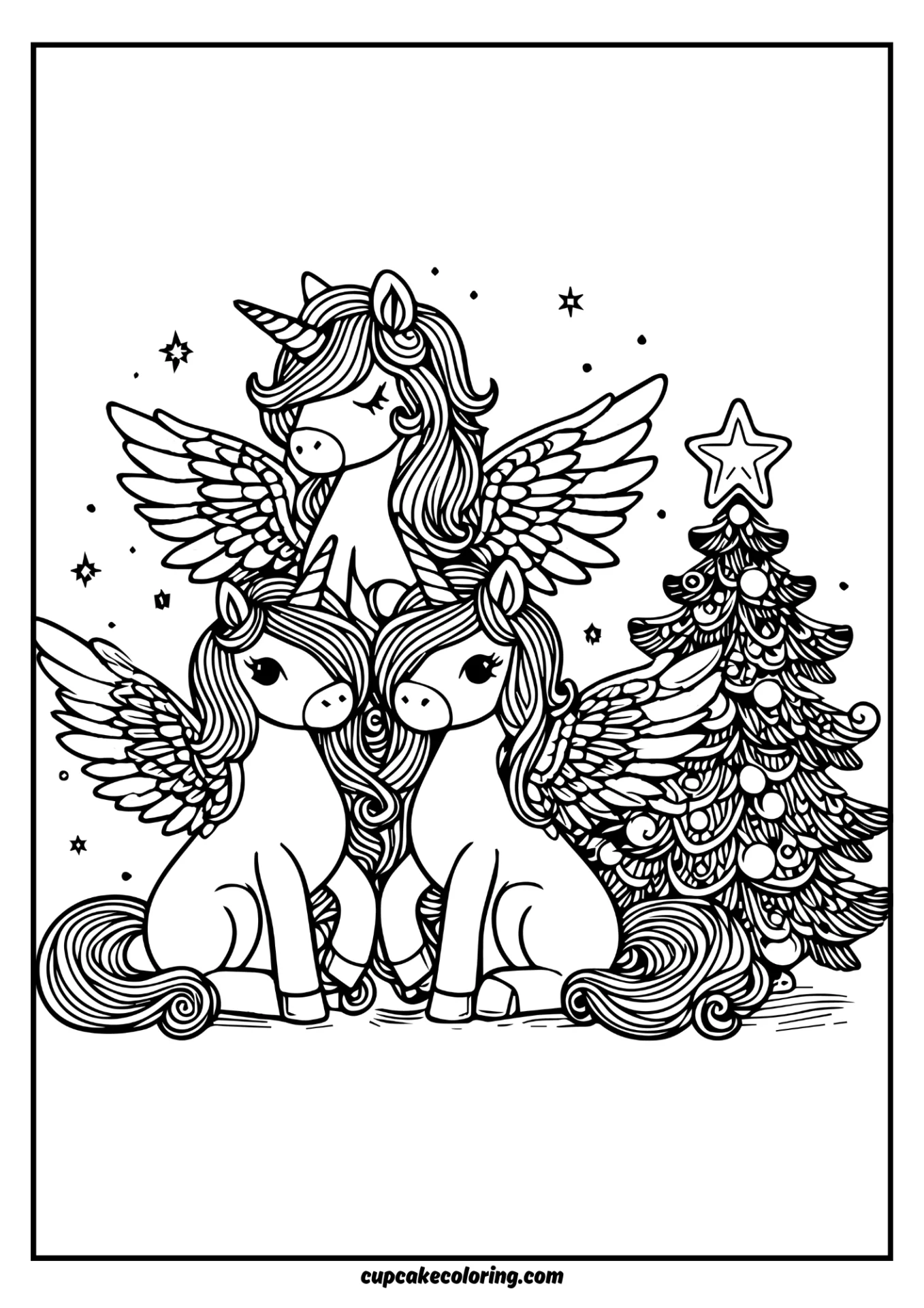 3 Christmas unicorn to color for adults