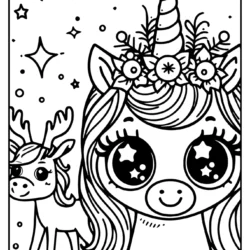 Adorable unicorn with deer sheet page to color