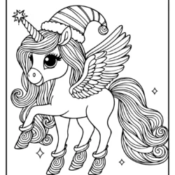 Christmas Pegasus unicorn coloring sheet free