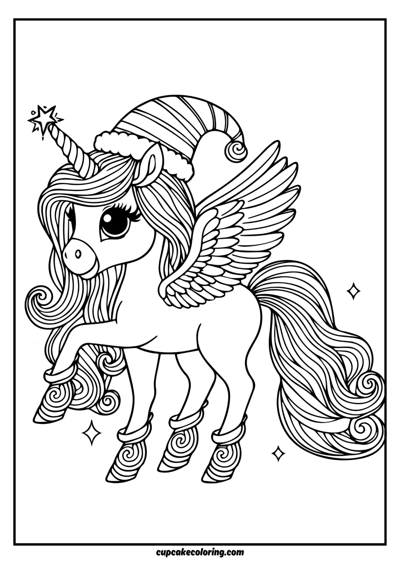 Christmas Pegasus unicorn coloring sheet free