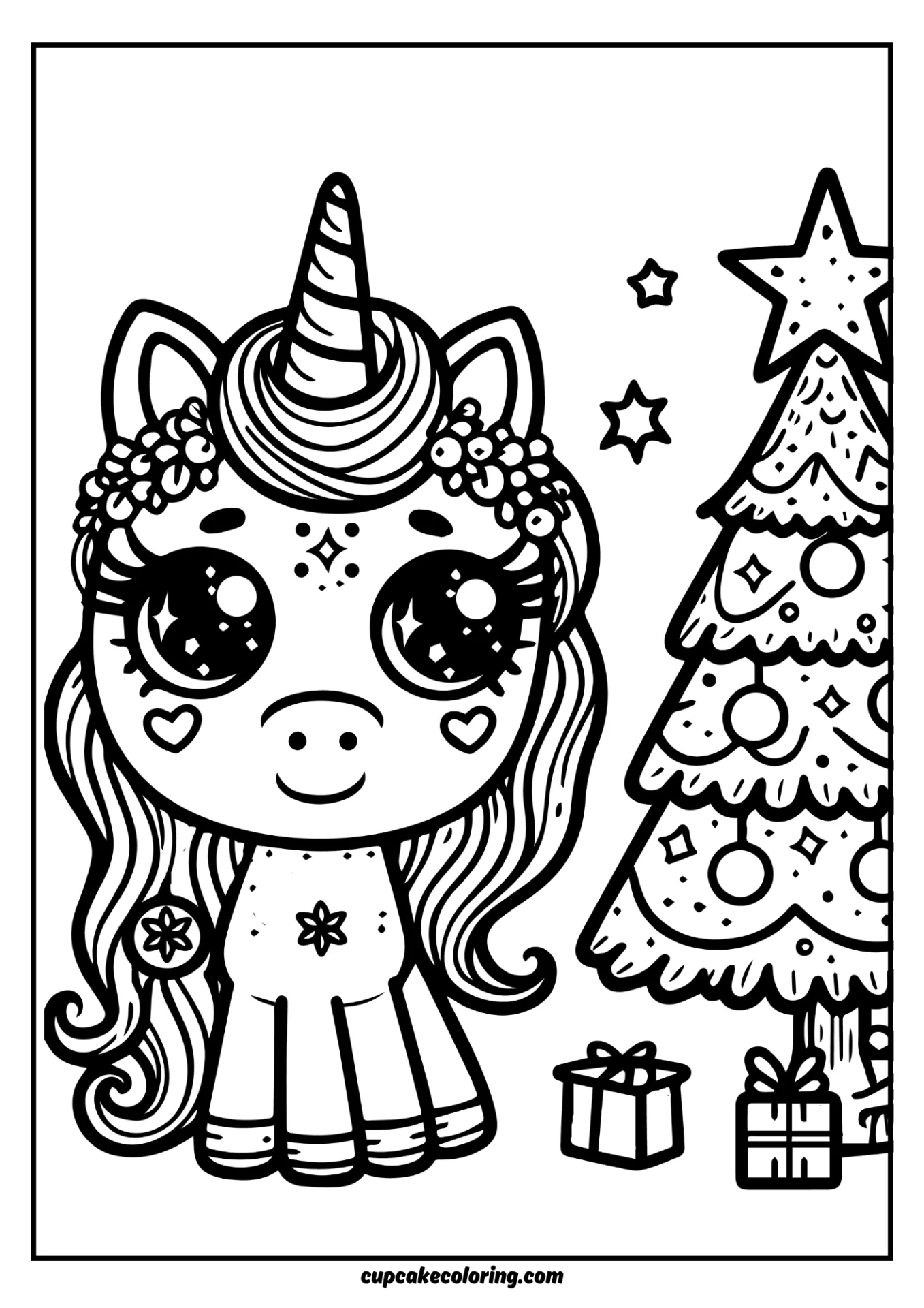 Christmas tree coloring pages with unicorns