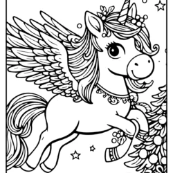 Coloring sheet for christmas with cute unicorn