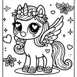 Cute adorable unicorn for christmast drawings to color in