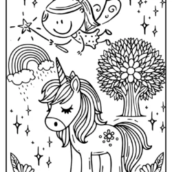 Cute coloring pages of unicorns and fairies for little children