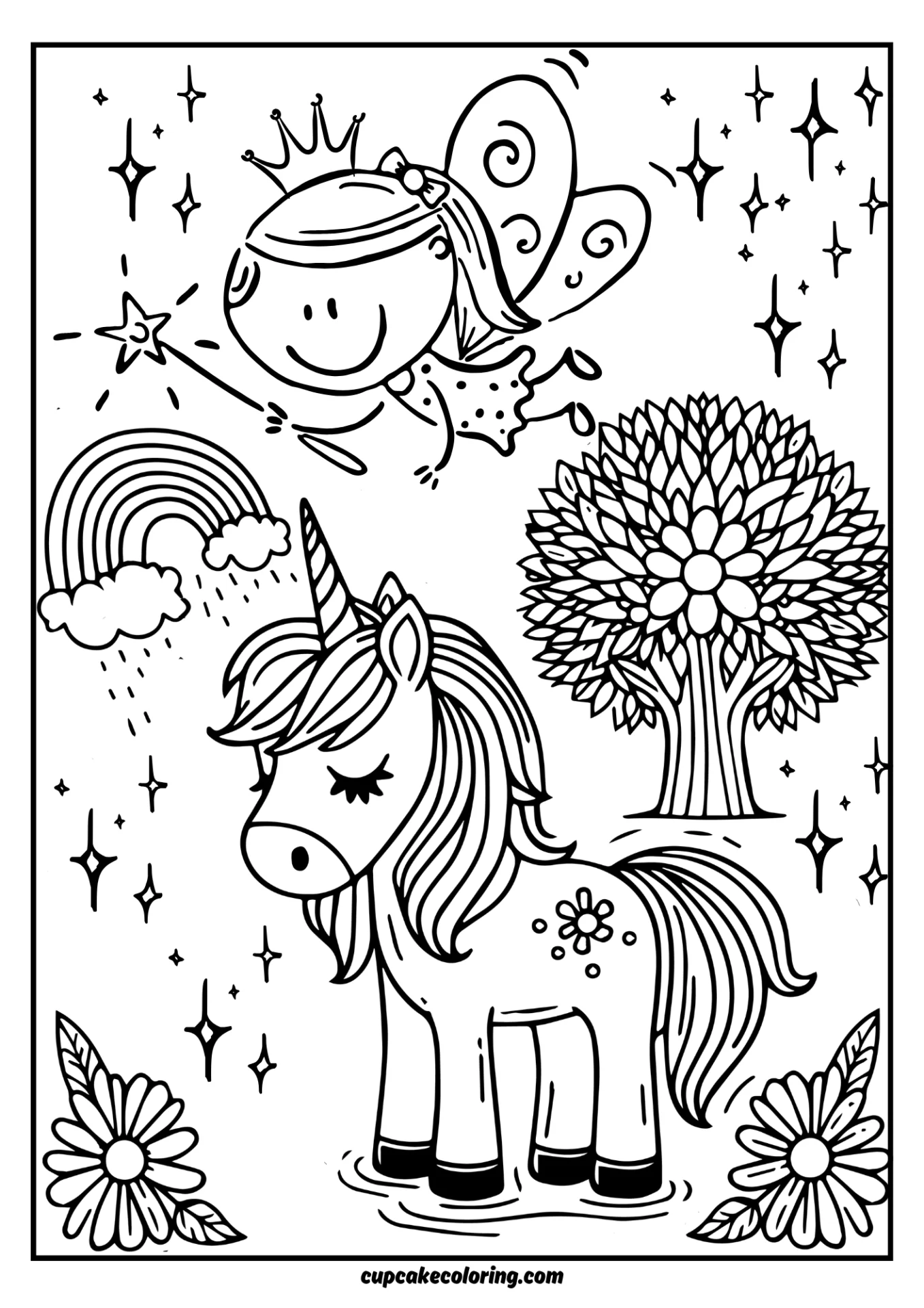 Cute coloring pages of unicorns and fairies for little children