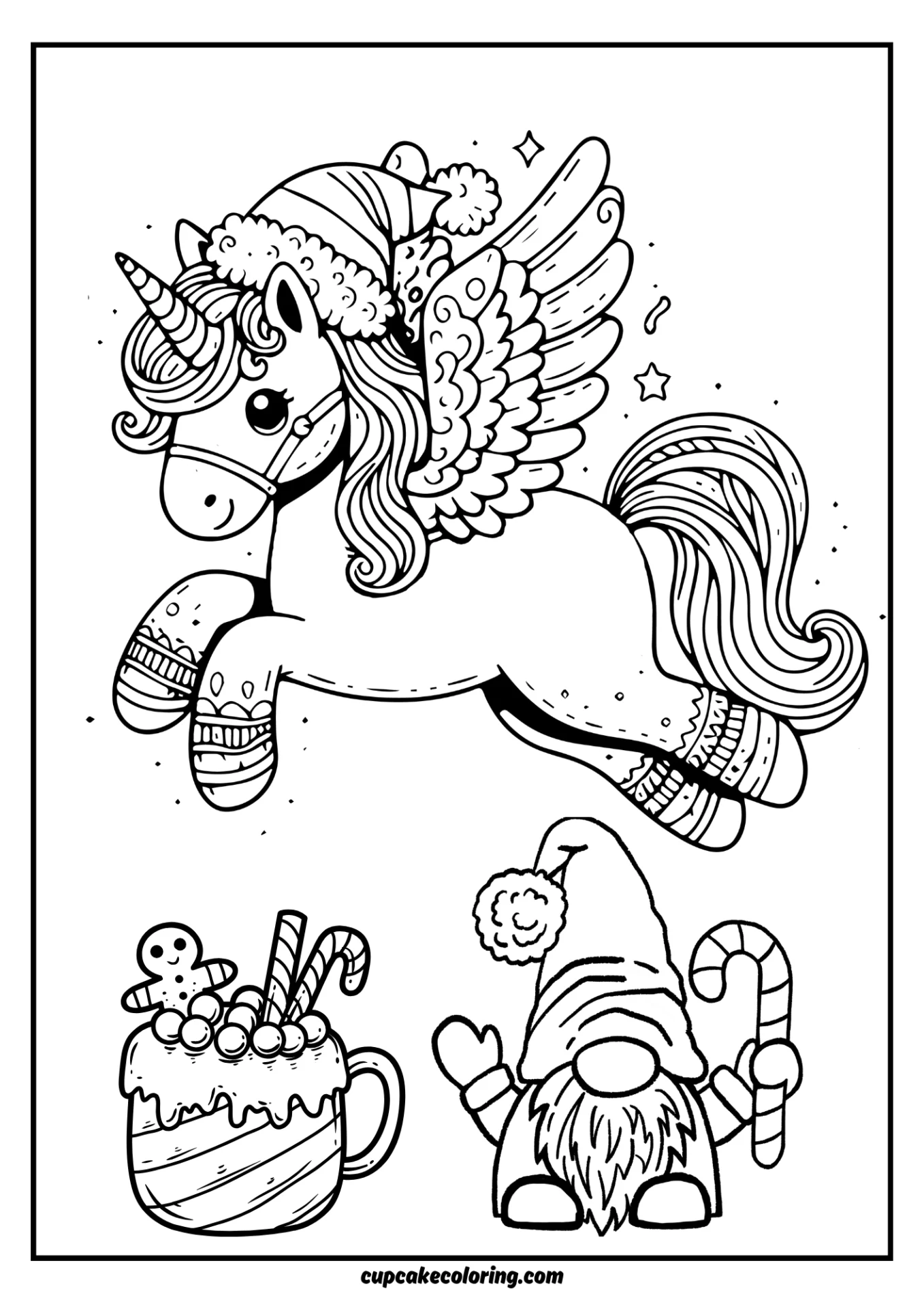 Cute witner unicorn pegasus unicorn coloring page