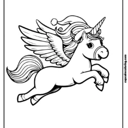 Happy unicorn coloring sheet with christmas hat