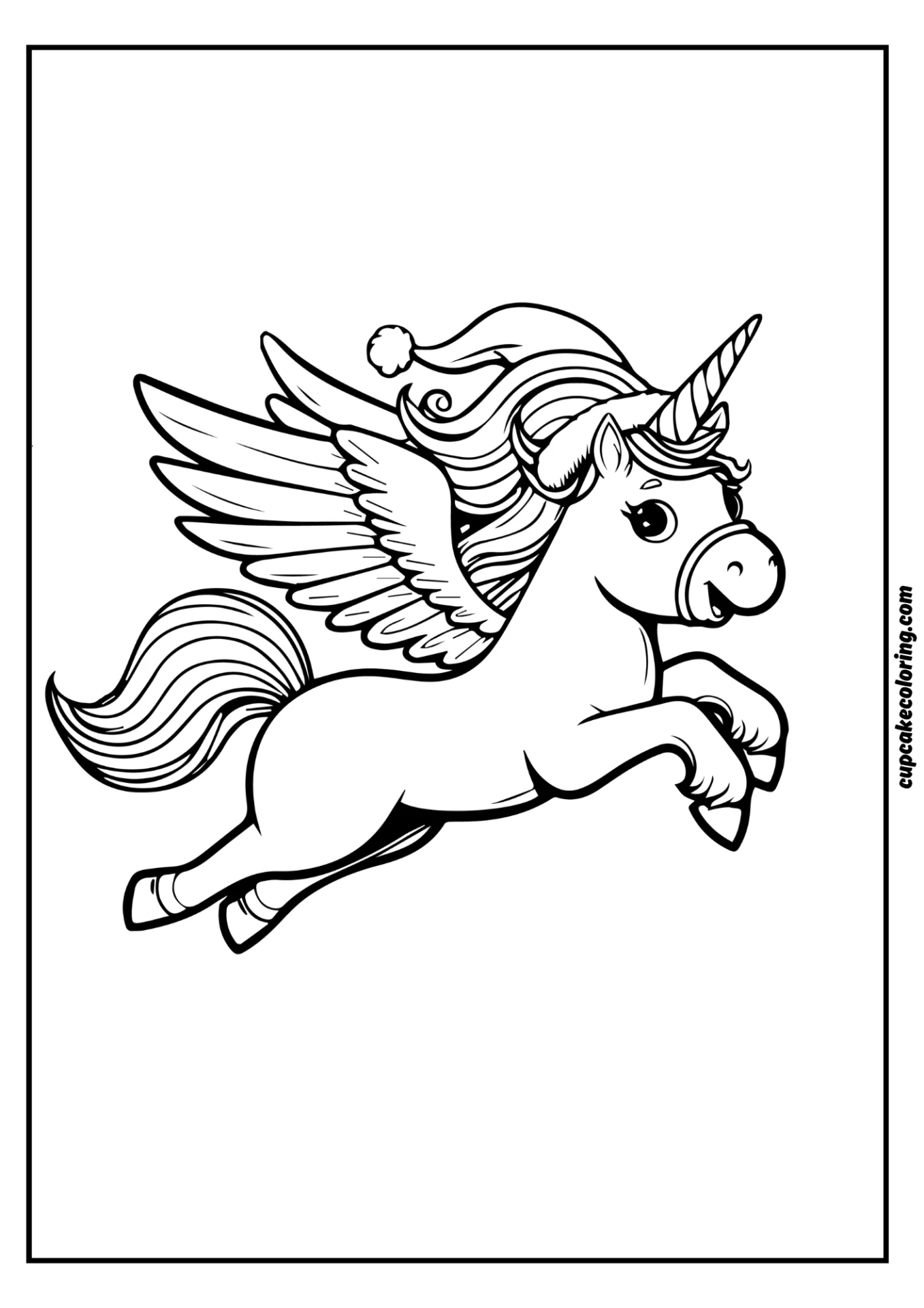 Happy unicorn coloring sheet with christmas hat