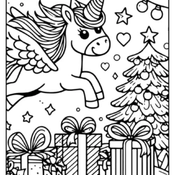 Happy with gifts unicorn coloring sheet free