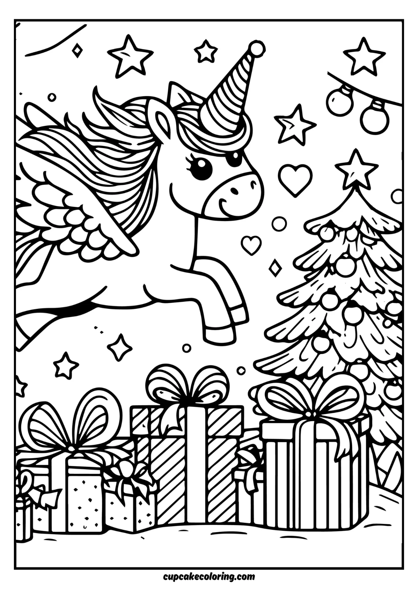 Happy with gifts unicorn coloring sheet free