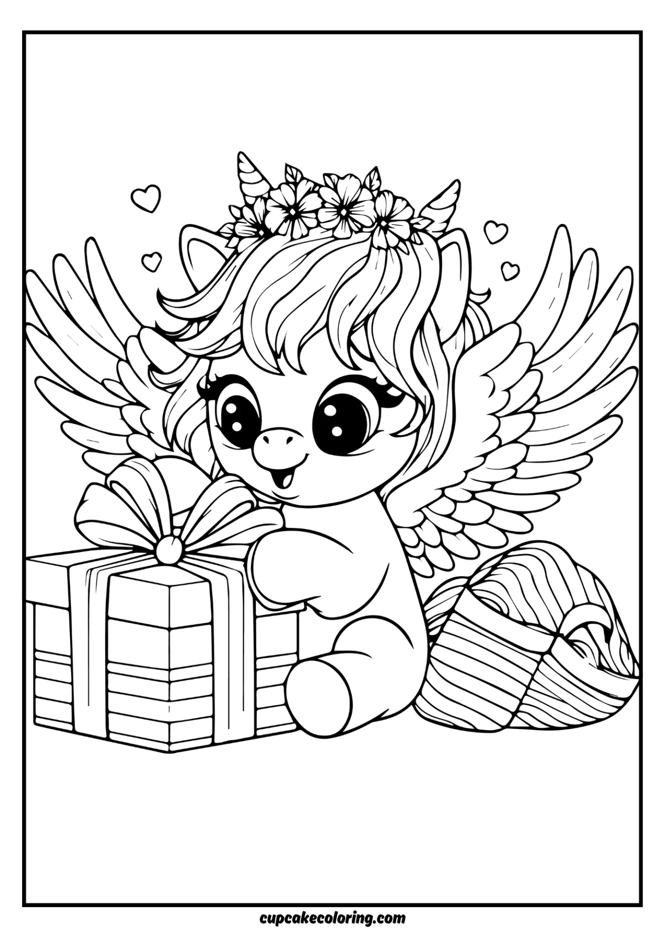 Little cute devil pegasus unwrapping gifts for hollidays