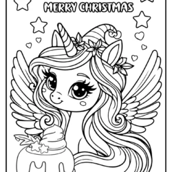 Merry christmas colouring sheets unicorn