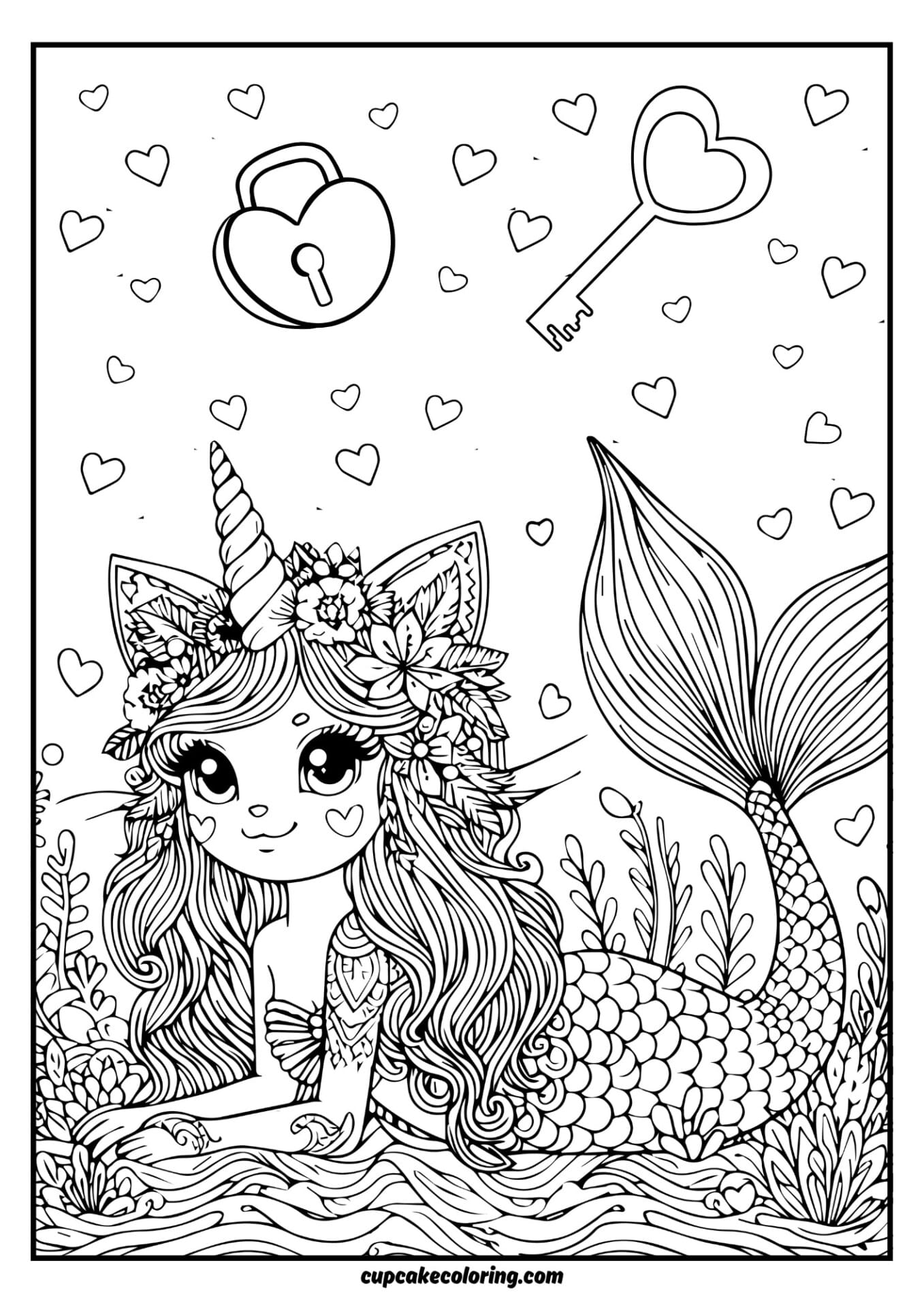 Playfull picture to color of cat unicorn